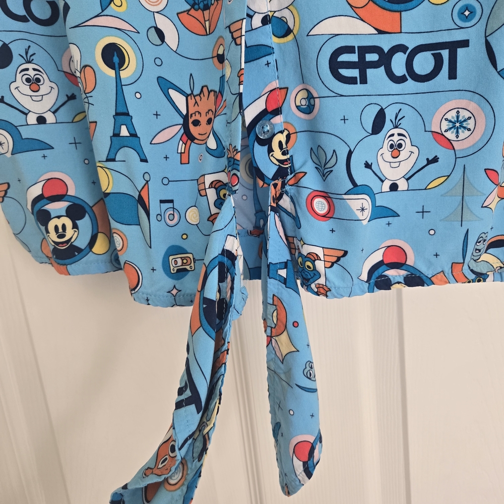 Disney Womens EPCOT Button Down Shirt - Light Blue with Characters - Picture 3 of 11